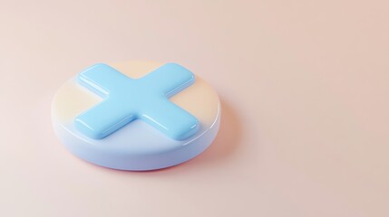 Fototapeta premium A colorful, round soap with a blue cross design on a soft background, perfect for wellness and hygiene themes.
