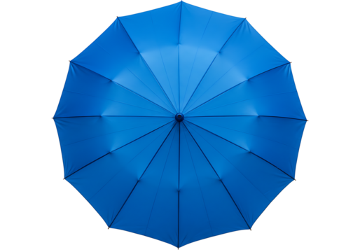 Blue umbrella against transparent background, top view. Protection and fashion concept. Transparent PNG cutout