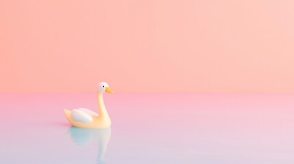 Obraz premium A whimsical rubber swan floats gracefully on a pastel surface, promoting a serene and playful atmosphere in modern design.