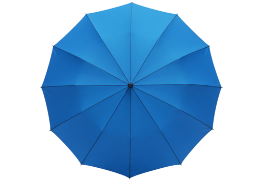 Blue umbrella against transparent background, top view. Protection and fashion concept. Transparent PNG cutout