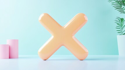 Obraz premium A playful pastel design featuring a large orange 'X' symbol against a calming blue backdrop with minimalist decor.