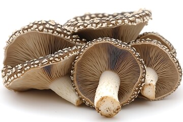 A cluster of brown mushrooms with white speckled caps