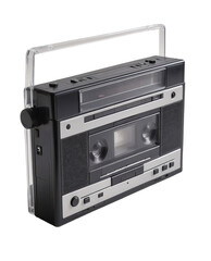 Obraz premium Black cassette tape player on isolated PNG background.