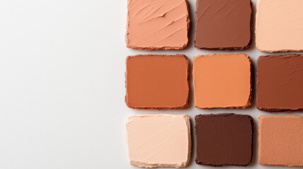 Fototapeta premium Mocha Mousse color swatches displayed in a neat grid format on a neutral-toned paper backdrop, highlighting the versatility of the shade for design and decor trends.