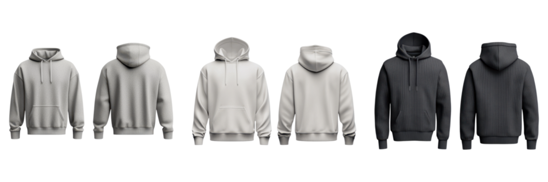 Hoodie template mockup. Hoodies with ribbed side panels in various colors and styles