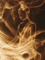 Naklejka premium Flowing energy lines forming a seated Buddha posture in abstract and dynamic design