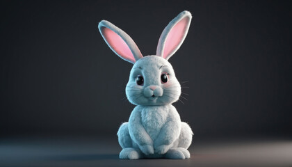 Obraz premium Cute fluffy bunny character posing against a dark background with a soft glow during a digital art showcase