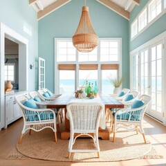 Dining room interior design. Coastal style dining room interior design. Architecture interior. Coastal interior. Coastal style.