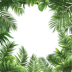 Tropical palm leaves create a vibrant green frame against a clean transparent background for a fresh, natural look, green botanical tropical palm leaves frame on transparent background