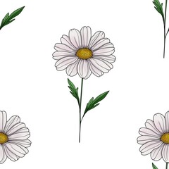 Daisy Seamless Pattern Big Design on White Background