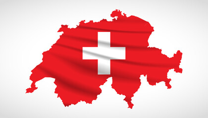 Switzerland Map Silhouette with National Flag Design
