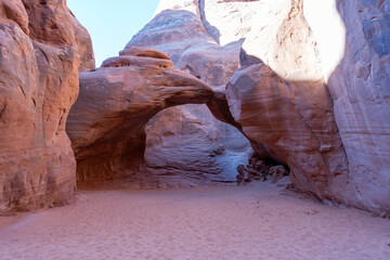 Sand Dune Arch in Arches National Park, Utah, Framed by Scenic Rock Formations.
