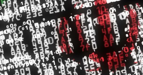 Iran USA flag 3d code. Iranian banner cyber security attack and hack concept animation.