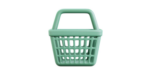 Fototapeta premium Green plastic shopping basket isolated on transparent background