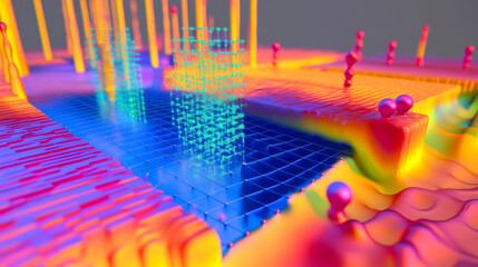 Colorful abstract representation of quantum computing processes in a futuristic setting