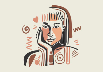 Beautiful woman face, hair, spa and aesthetics. Modern, elegant, luxury style.