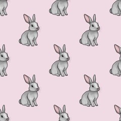 Cute Bunny Small Design on Pastel Pink Background