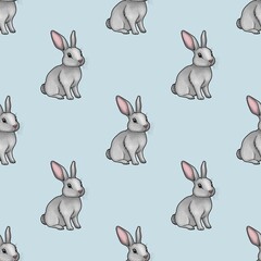 Cute Bunny Seamless Pattern Small Design on Pastel Blue Background