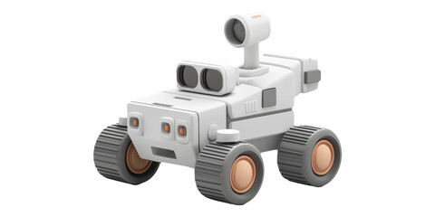 Fototapeta premium Futuristic toy rover robot with camera on top isolated on transparent background