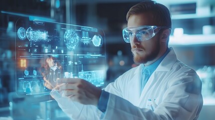 Future-oriented scientist with a holographic board
