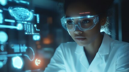 Future-oriented scientist with a holographic board