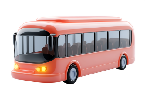 red bus 3D icon - transparent image, png.