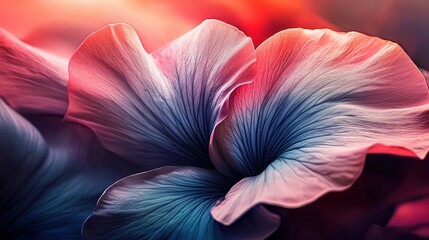 Delicate flower petals showcase vibrant pink and blue hues under soft lighting during evening hours
