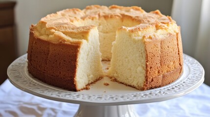 National Lemon Chiffon Cake Day Delicious chiffon cake on elegant white cake stand for special occasions