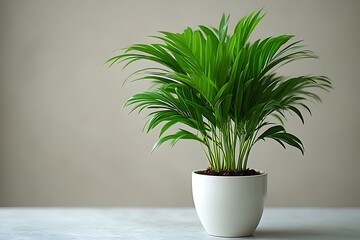 Obraz premium Lush Green Parlor Palm in White Pot