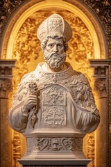 Feast of St. Josaphat Intricate marble sculpture of historical religious figure in ornate setting