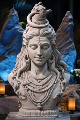 Obraz premium Maha Shivaratri Lord shiva bust sculpture with serene expression in spiritual setting