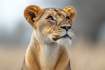 Majestic African Lioness Gazing Intently Into Distance