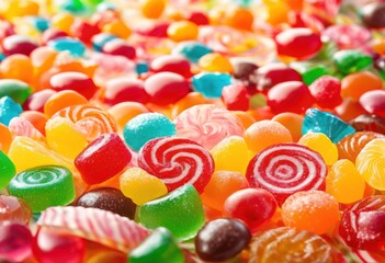 vibrant macro showcasing exquisite array colorful candies various shapes textures sweet visual delight, candy, chocolate, gummies, lollipop, dessert