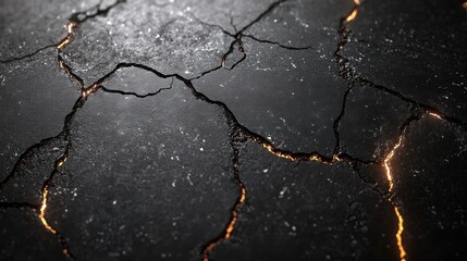 Obraz premium Glowing cracks in dark, textured surface.