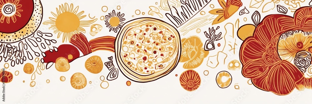 Aufkleber colorful hand drawn doodle featuring flowers and abstract shapes in warm hues with intricate details