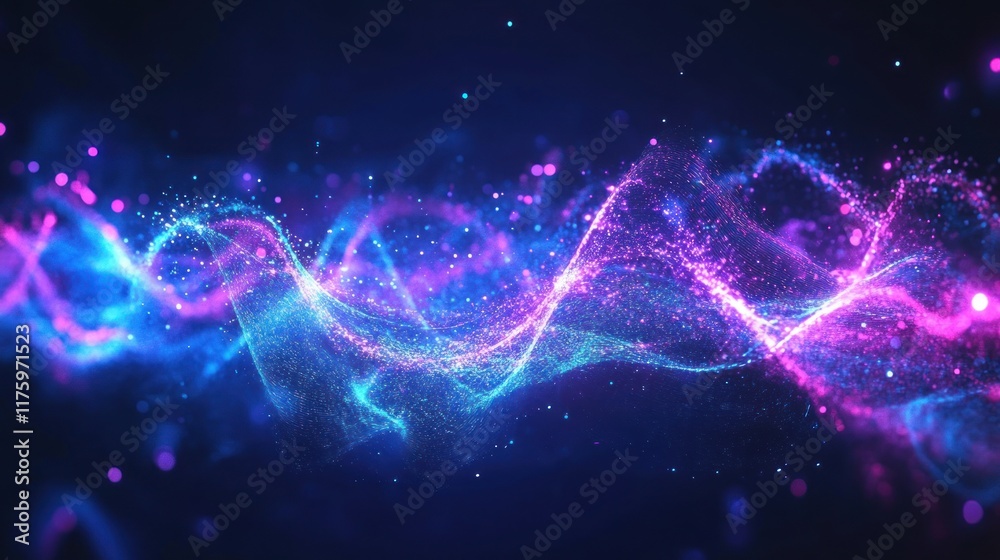 Poster abstract digital waves with colorful lights and sparkling particles create a mesmerizing background 