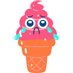 Strawberry Ice Cream Crying Face Cartoon