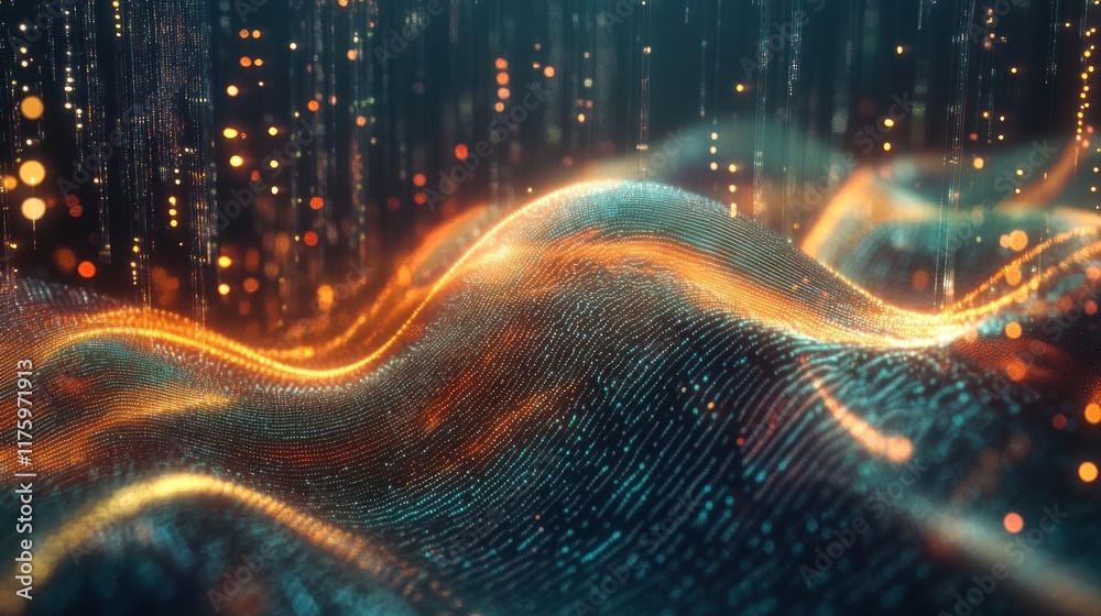 Poster abstract waves of light and color flowing in a digital space representing data streams and technolog