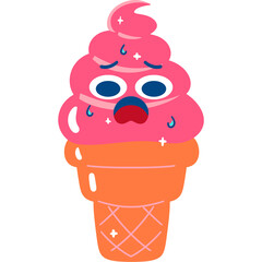 Strawberry Ice Cream Nervous Face Cartoon