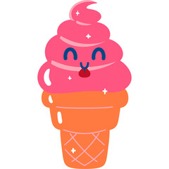 Strawberry Ice Cream Playful Face Cartoon