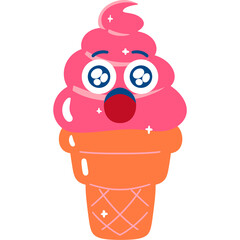 Strawberry Ice Cream Surprised Face Cartoon