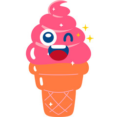 Strawberry Ice Cream Wink Face Cartoon