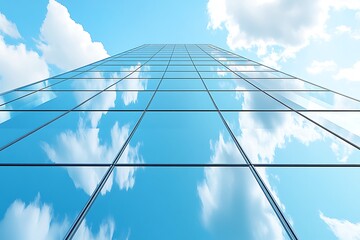 Modern Glass Skyscraper Reflecting Clouds and Sky