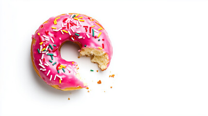 Doughnut with a missing bite isolated on a white background