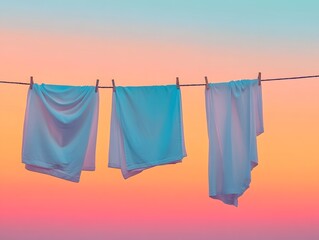 Clothes Hanging on a Line in Sunset Gradient Landscape