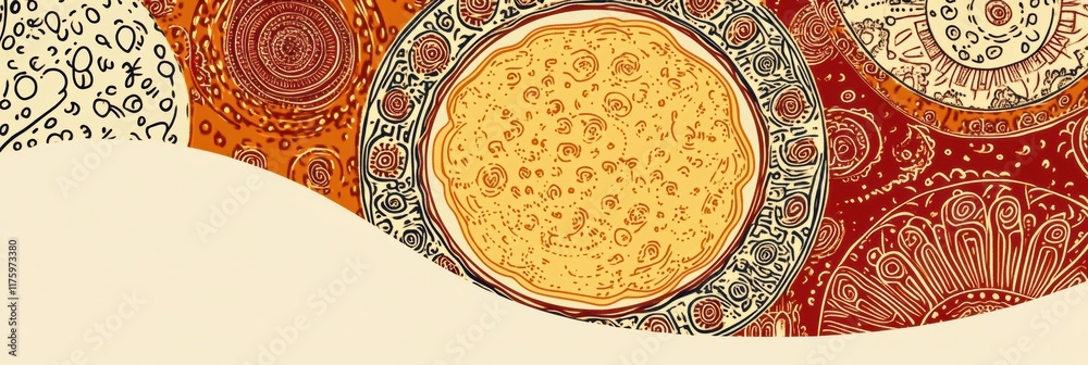 Aufkleber Hand drawn doodle featuring vibrant circular patterns with intricate details and warm colors on a simple background. Generative AI