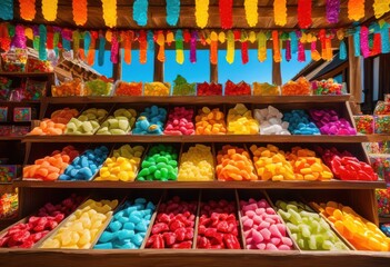 vibrant brightly colored candy display showcasing variety textured sweets eye catching arrangement, rainbow, lgbtq, lgbt, pride, colorful, love, equality