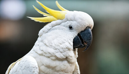 Obraz premium White cockatoo showing vibrant yellow crest in natural setting during daytime