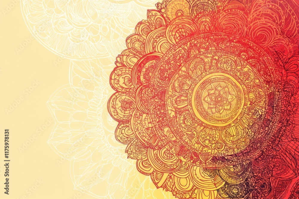 Aufkleber vibrant hand drawn doodle featuring intricate mandala patterns in warm hues against a soft backgroun