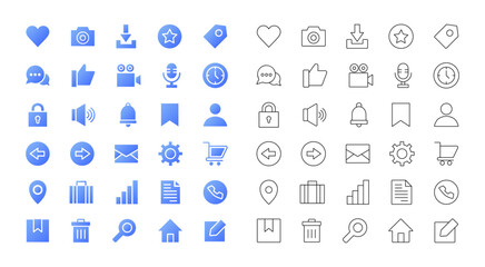 User Interface vector icon set. Collection of line and blue gradient user Interface Icons isolated on white background. Editable Stroke.
